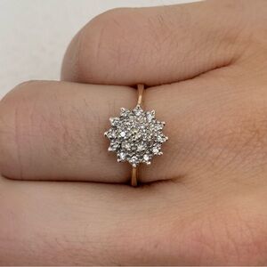 Vintage Estate 14k Diamond Cluster Halo Ring Yellow White Gold Cocktail